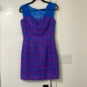 Blue and Pink Floral Lace Dress
